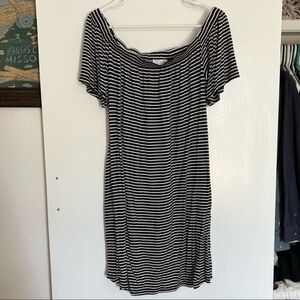 Abound Large Off-Shoulder Black and White Striped Dress